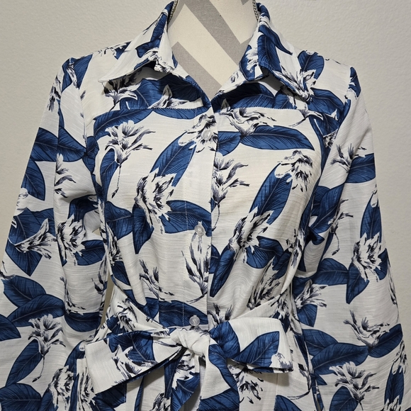 Gracia Blue and White Midi Shirt Dress Sz Small - Picture 2 of 14